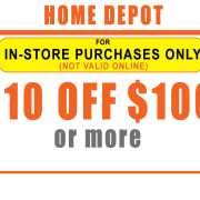 in-store $10 off $100 home depot